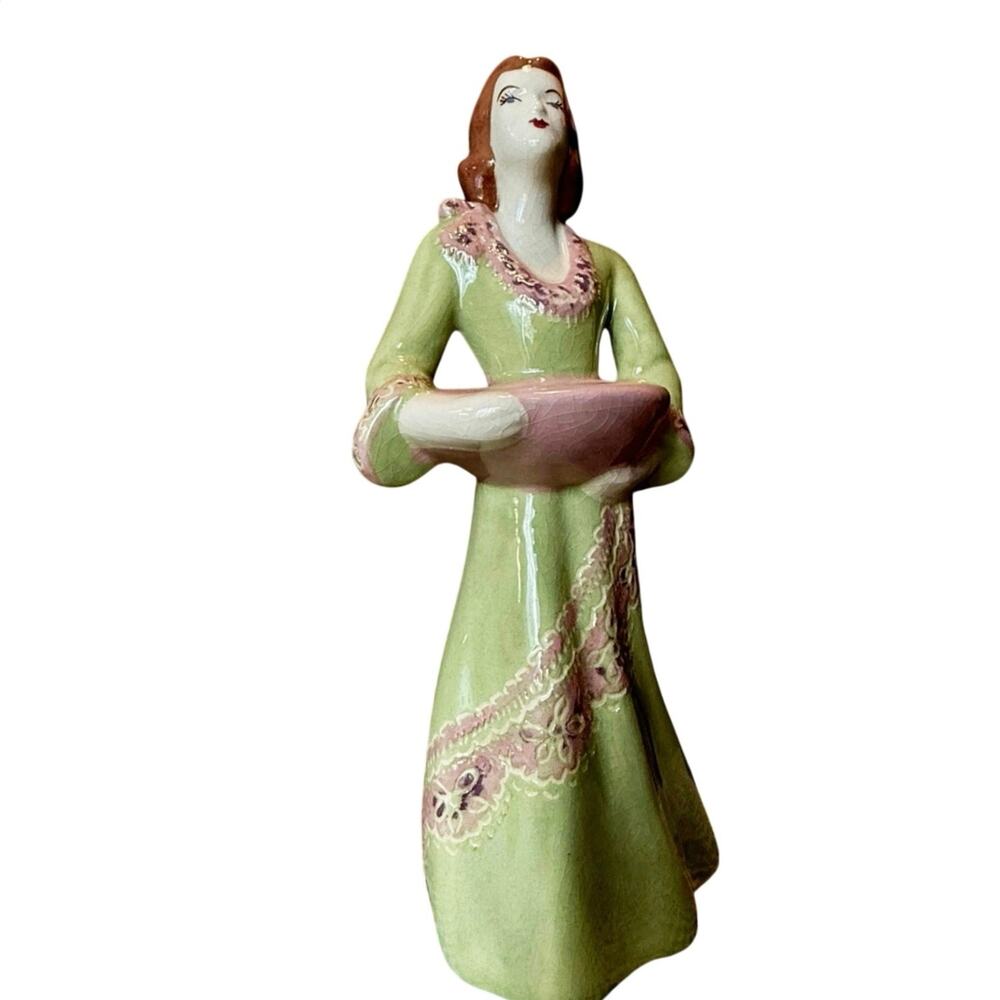 Tall Vintage Weil Ware Lady Vase, 1940s California Pottery 11.5" partial sticker